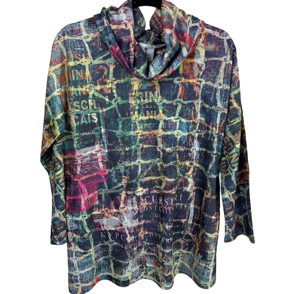 NWT Inoah Multicolor Cowl Neck Pockets Raglan Long Sleeve Tunic Size Small
